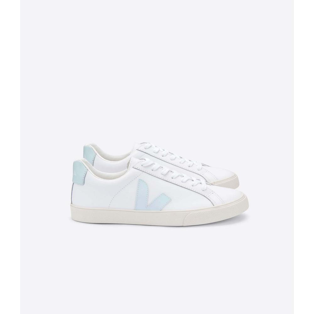 Women\'s Veja ESPLAR LEATHER Sneakers White/Blue | SG 609WNB